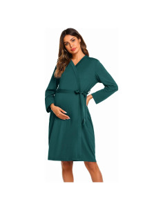 Bata de Maternidad Ekouaer Verde Oscuro para Lactancia