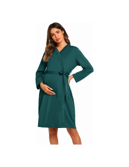 Bata de Maternidad Ekouaer Verde Oscuro para Lactancia