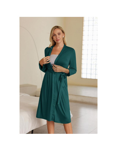 Bata de Maternidad Ekouaer Verde Oscuro para Lactancia