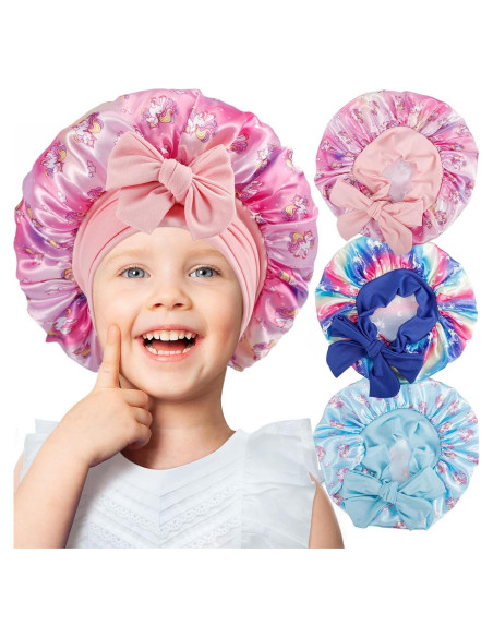 3 Gorras de Seda para Niñas - Gorro de Dormir Suave y Transpirable