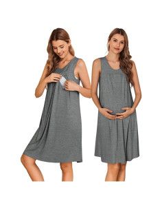 Bata de Noche de Maternidad Ekouaer para Lactancia XL Gris