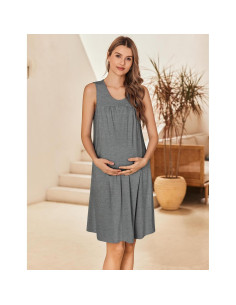 Bata de Noche de Maternidad Ekouaer para Lactancia XL Gris 2