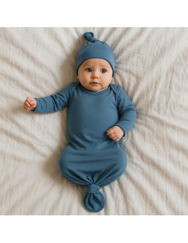 Vestido Anudado para Bebé 0-6 Meses Mikccer Azul Suave