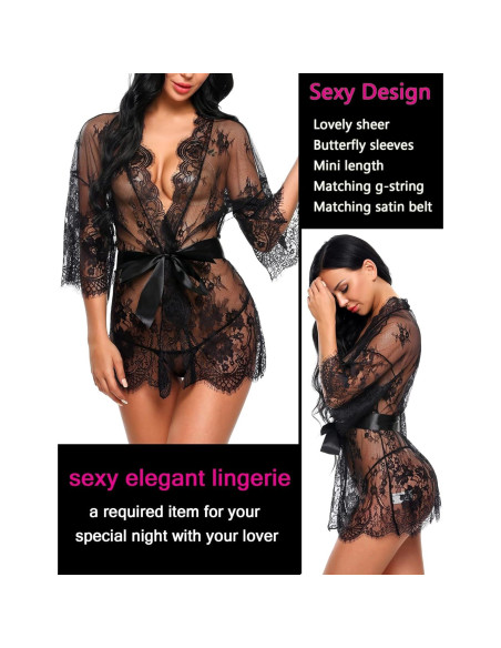 Bata de Encaje Kimono Avidlove para Mujeres S-5XL