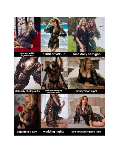 Bata de Encaje Kimono Avidlove para Mujeres S-5XL