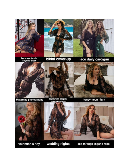 Bata de Encaje Kimono Avidlove para Mujeres S-5XL
