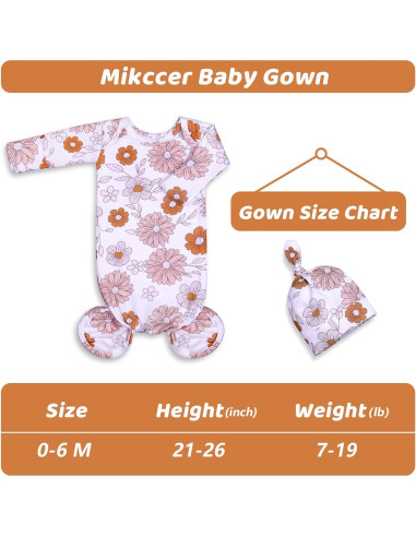 Vestido de Bebé Niña Recién Nacida Mikccer 0-6 Meses con Guantes