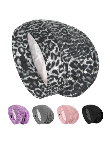 Bonete de Seda SOLZEK para Dormir Ajustable Leopardo 18x15cm