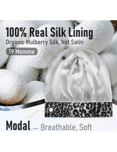 Bonete de Seda SOLZEK para Dormir Ajustable Leopardo 18x15cm
