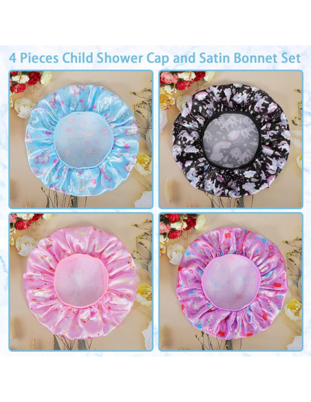 4 Gorros de Satén para Niños COCPOK - Diseño Unicornio