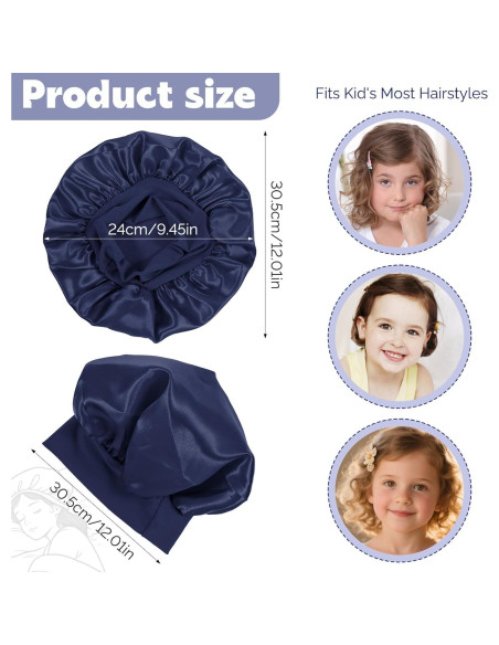 3 Gorras de Sueño Satinadas para Niñas - Negro, Azul, Púrpura