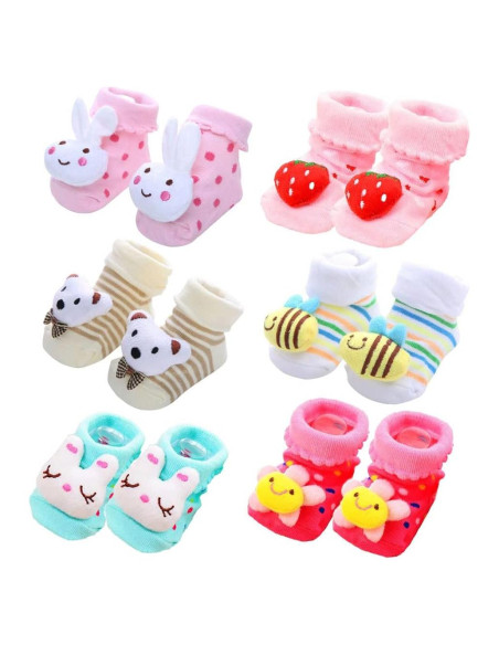 6 Pares de Calcetines Antideslizantes 3D para Bebés FedMois