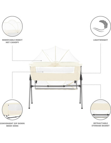 Cuna portátil Dream On Me Lotus Marfil, altura ajustable