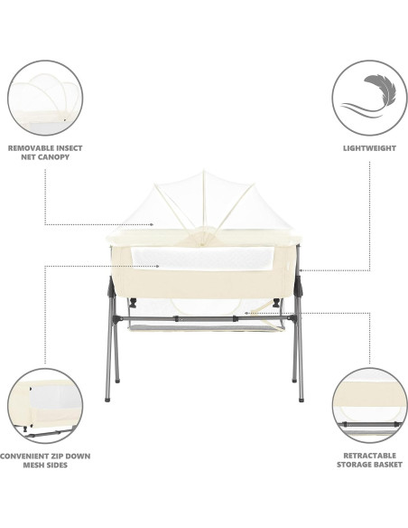 Cuna portátil Dream On Me Lotus Marfil, altura ajustable