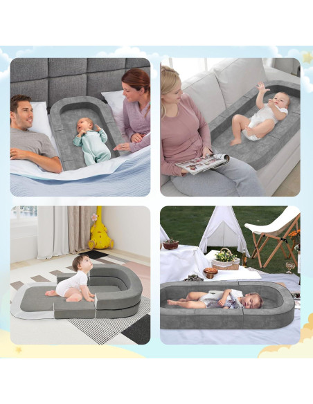 Cama y Sofá de Viaje 4 en 1 para Bebés HB609 - Gris Claro