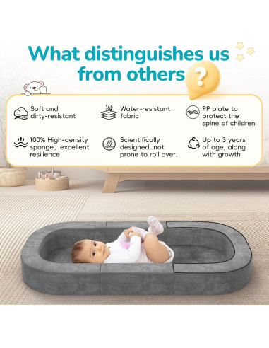 Cama y Sofá de Viaje 4 en 1 para Bebés HB609 - Gris Claro