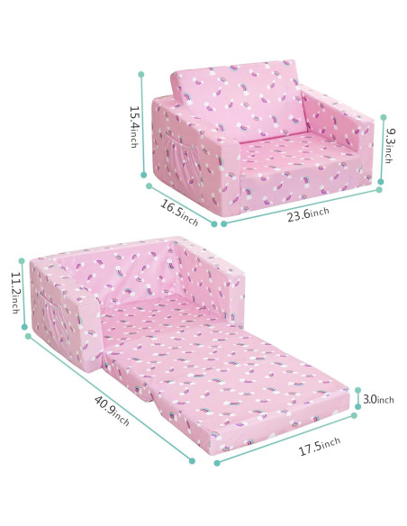 Sofá Cama para Niños MallBest Rosa/Rainbow 2 en 1