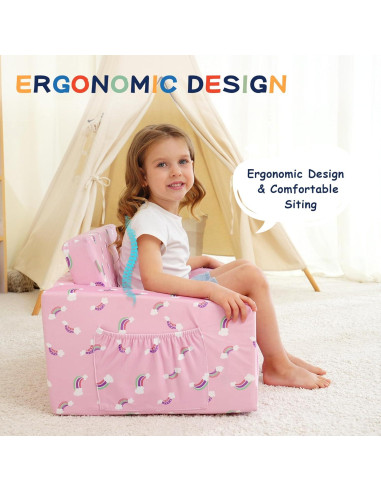 Sofá Cama para Niños MallBest Rosa/Rainbow 2 en 1