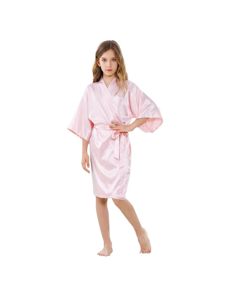 Kimono corto de satén para niñas ALHAVONE - Talla 10 Rosa