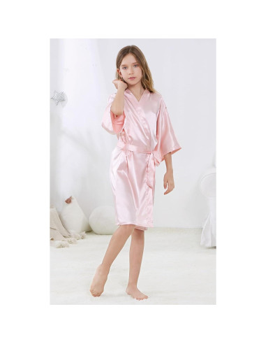 Kimono corto de satén para niñas ALHAVONE - Talla 10 Rosa