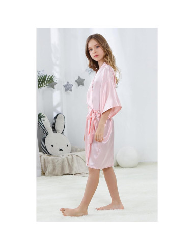 Kimono corto de satén para niñas ALHAVONE - Talla 10 Rosa