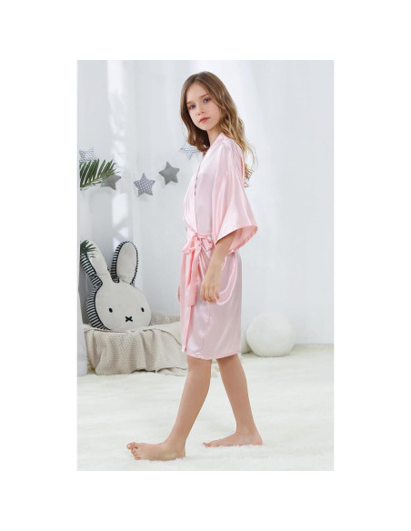 Kimono corto de satén para niñas ALHAVONE - Talla 10 Rosa