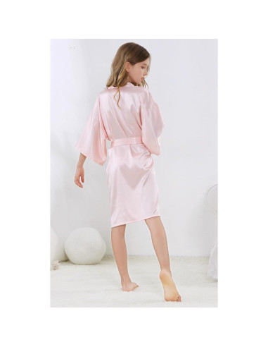 Kimono corto de satén para niñas ALHAVONE - Talla 10 Rosa