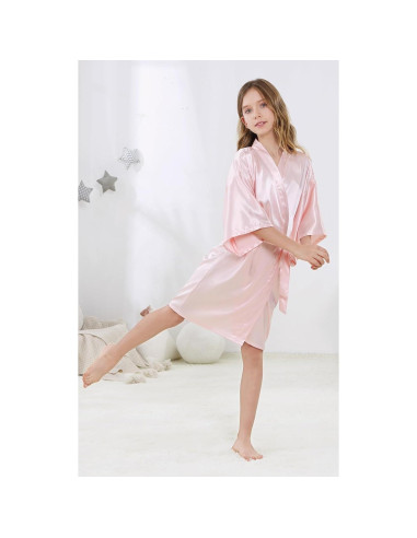 Kimono corto de satén para niñas ALHAVONE - Talla 10 Rosa