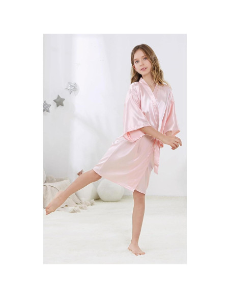 Kimono corto de satén para niñas ALHAVONE - Talla 10 Rosa