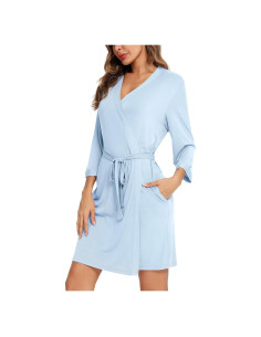 Bata Corta de Seda para Mujeres Samring - Azul Claro