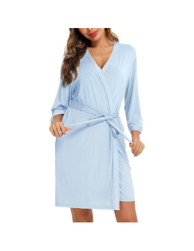 Bata Corta de Seda para Mujeres Samring - Azul Claro
