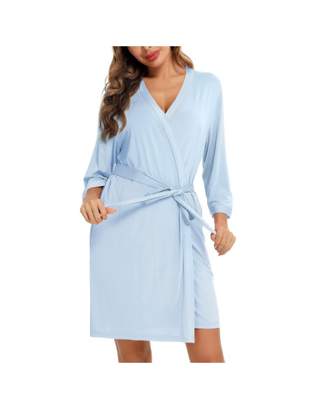 Bata Corta de Seda para Mujeres Samring - Azul Claro