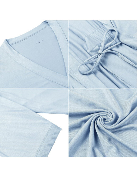 Bata Corta de Seda para Mujeres Samring - Azul Claro