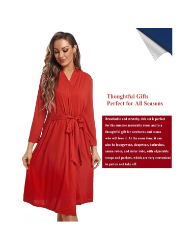 Bata de Maternidad QTECLOR con Manta de Envolver Rojo