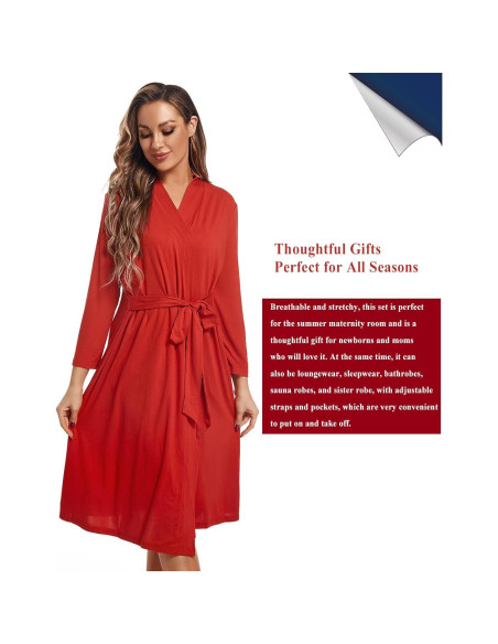 Bata de Maternidad QTECLOR con Manta de Envolver Rojo