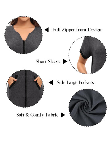 Bata de Casa para Mujer SWOMOG con Cremallera y Bolsillos