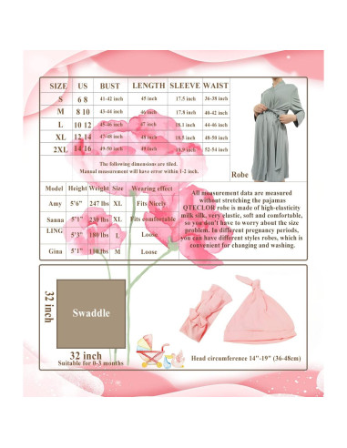 Bata de Maternidad QTECLOR con Manta y Diadema para Mamá