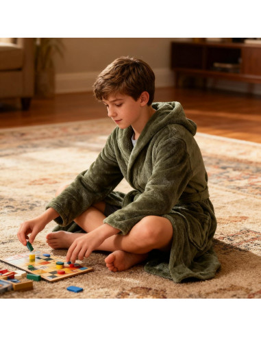 Bata de Baño Fleece para Niños E.W Apparel 5-6 Años Verde Oliva