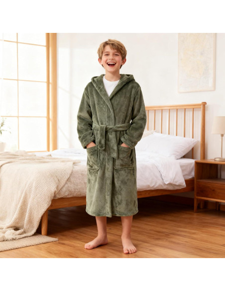 Bata de Baño Fleece para Niños E.W Apparel 5-6 Años Verde Oliva