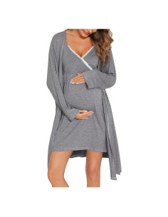 Conjunto de Bata de Maternidad SWOMOG 2 Piezas Lactancia Gris