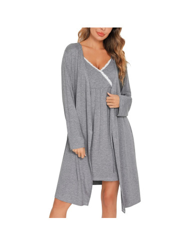 Conjunto de Bata de Maternidad SWOMOG 2 Piezas Lactancia Gris