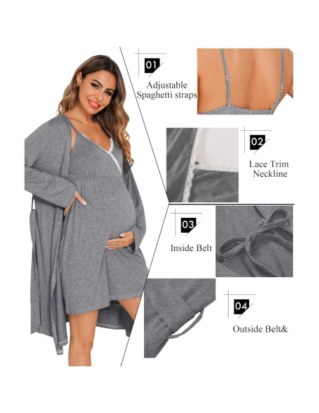 Conjunto de Bata de Maternidad SWOMOG 2 Piezas Lactancia Gris