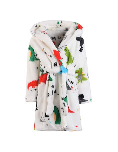 Bata de baño infantil de felpa coral con capucha Dinosaurio