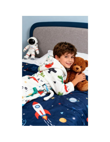 Bata de baño infantil de felpa coral con capucha Dinosaurio