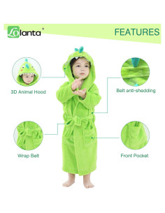 Bata de Baño con Capucha LOLANTA para Niños 2-8 Años Verde 2