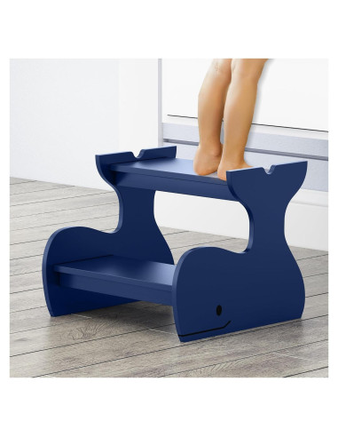 Escalera de Madera Azul para Niños AZODY 2 Pasos Ballena