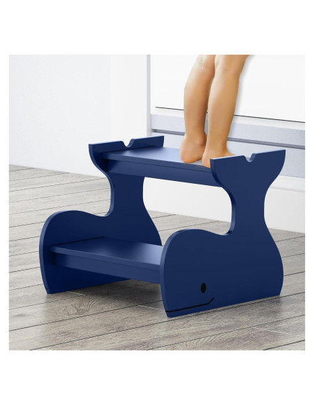 Escalera de Madera Azul para Niños AZODY 2 Pasos Ballena