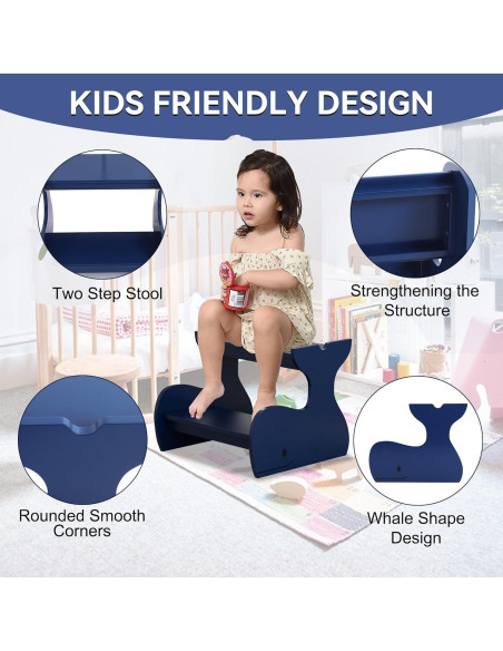 Escalera de Madera Azul para Niños AZODY 2 Pasos Ballena
