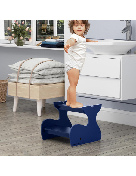 Escalera de Madera Azul para Niños AZODY 2 Pasos Ballena