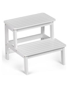 Taburete de Bambú Domax 2 Escalones Blanco Antideslizante
